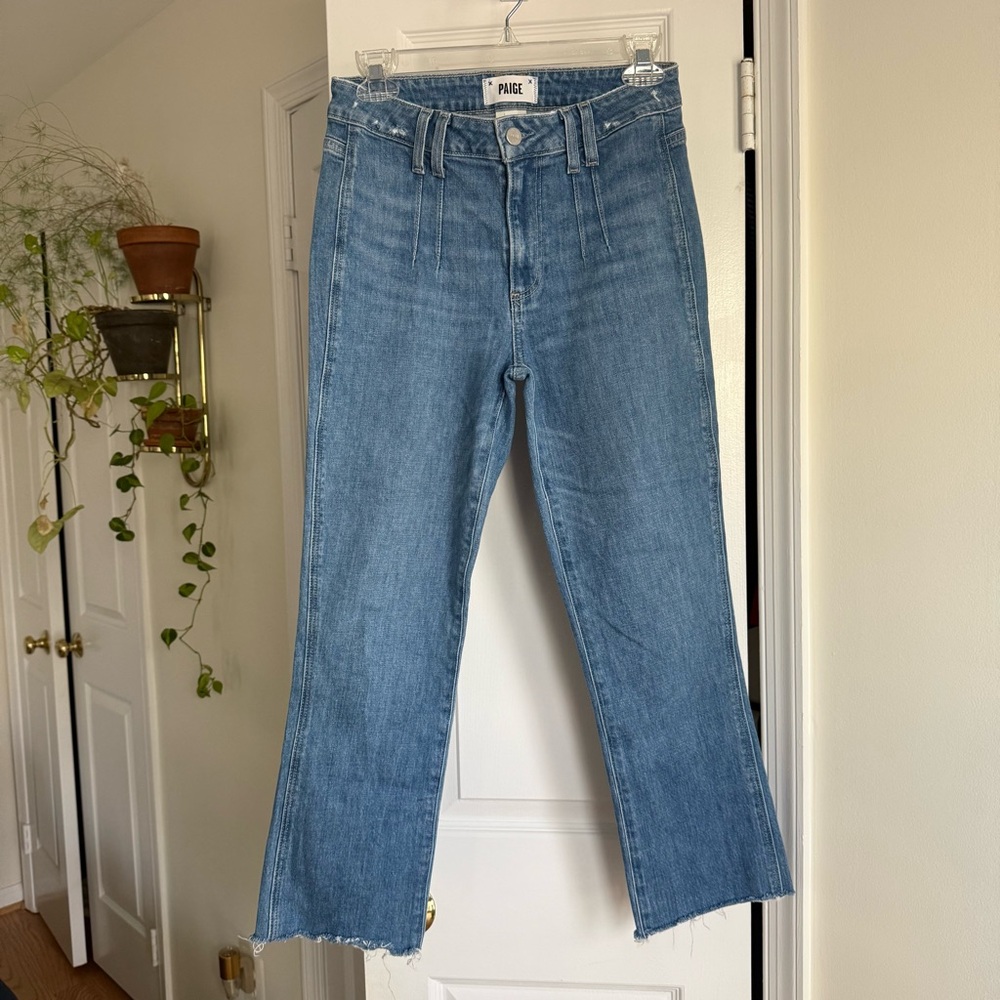 Paige Manhattan High Rise Cropped Jeans Front Seam Raw Hem Light Wash – Size 27 - Picture 5 of 8